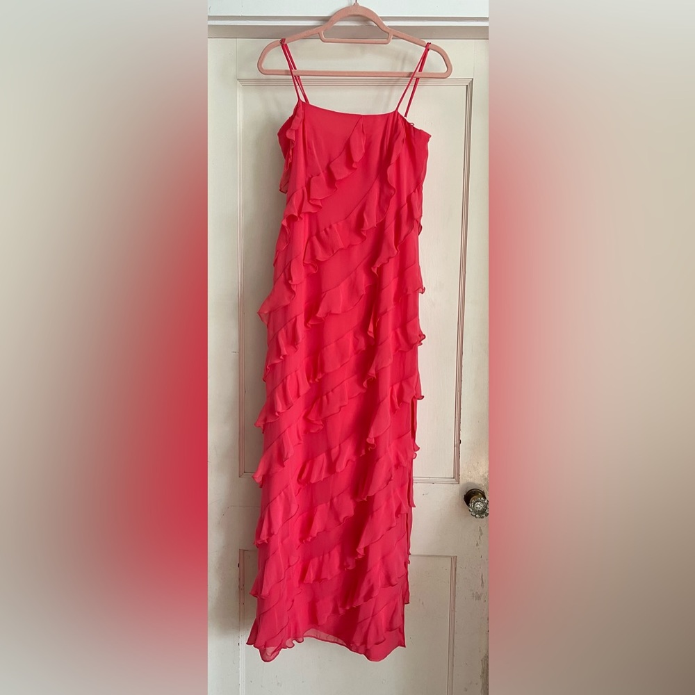 Gianni Bini Taylor Chiffon Straight Neckline Sleeveless Ruffle Long Dress NWT - Picture 1 of 8
